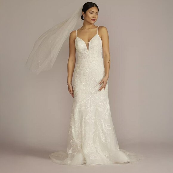 NWT Galina Signature  Glitter Tulle Lace Mermaid Wedding Dress - Picture 1 of 3